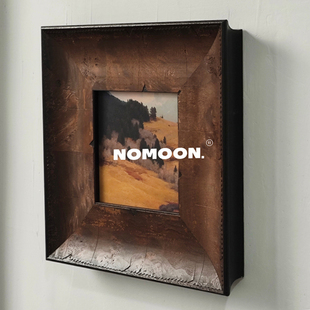 重工框小众中古装饰画木瘤疤痕质感木纹风景植物老钱风高级感挂画