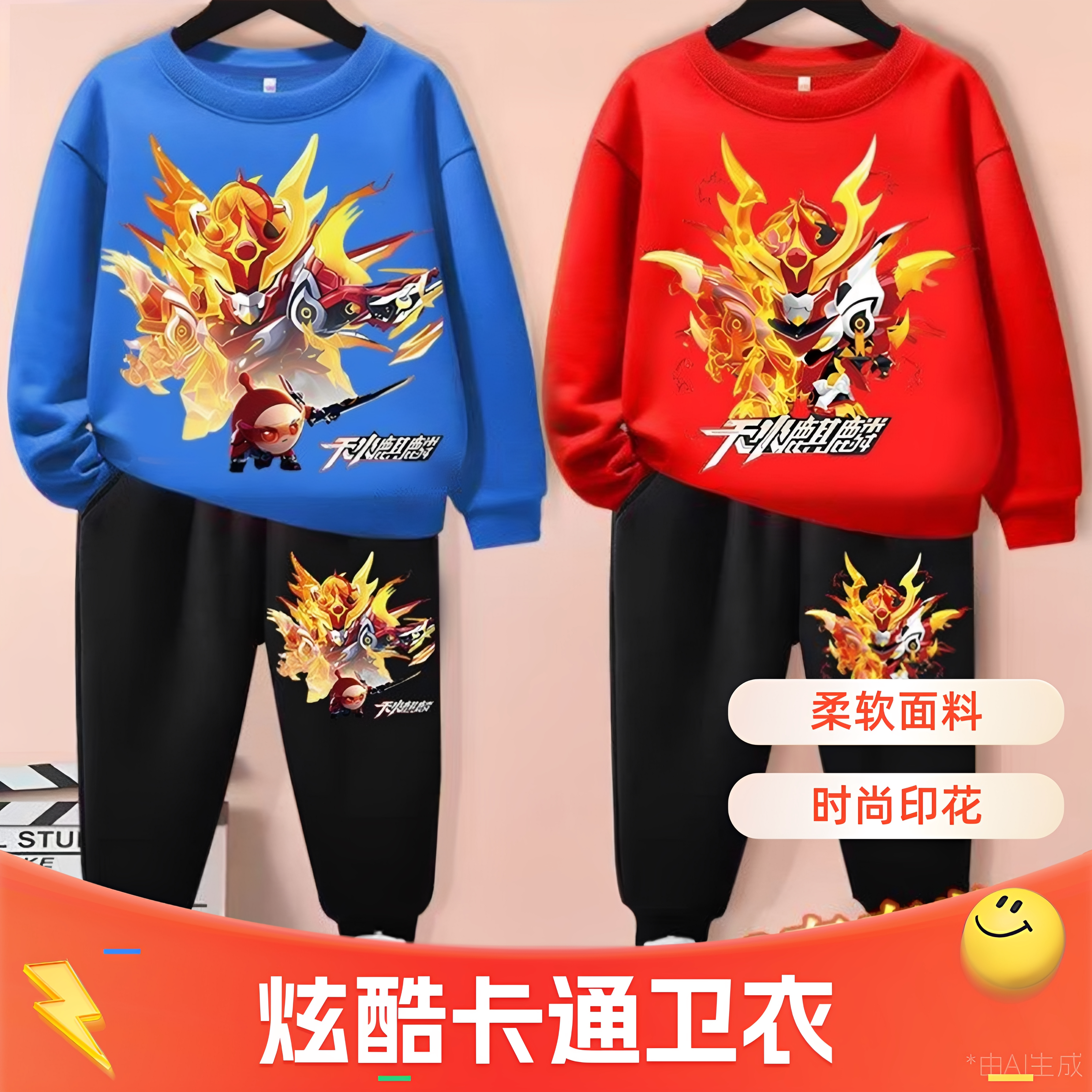 清仓2025新款春秋蛋仔派对卫衣卫裤天火麒麟男童帅气百搭休闲运动