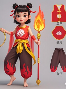 舞台服装卡通cos古装男女表演套装魔童降世服装哪吒演出衣服儿童