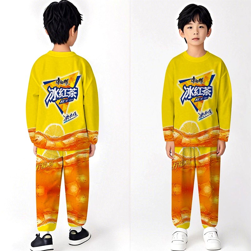 。冰红茶衣服长袖T恤夏季套装男