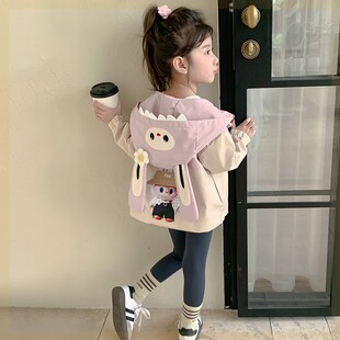 拉布布女童外套2025春秋新款秋装儿童连帽上衣labubu小女孩冲锋衣