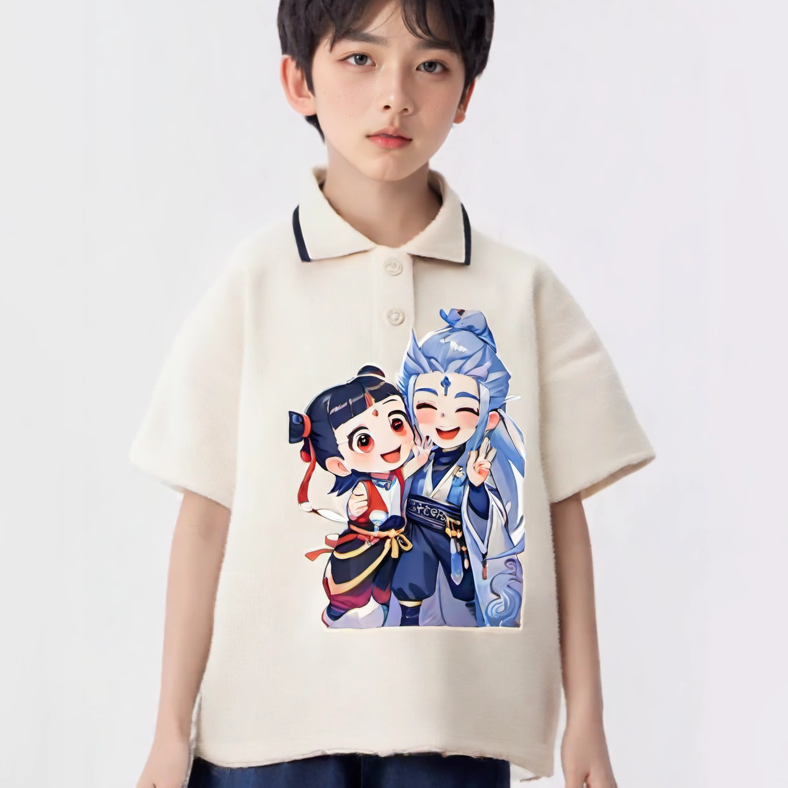 哪咤儿童短袖套装polo衫纯棉夏季女童上衣2025新款洋气男童t恤潮6