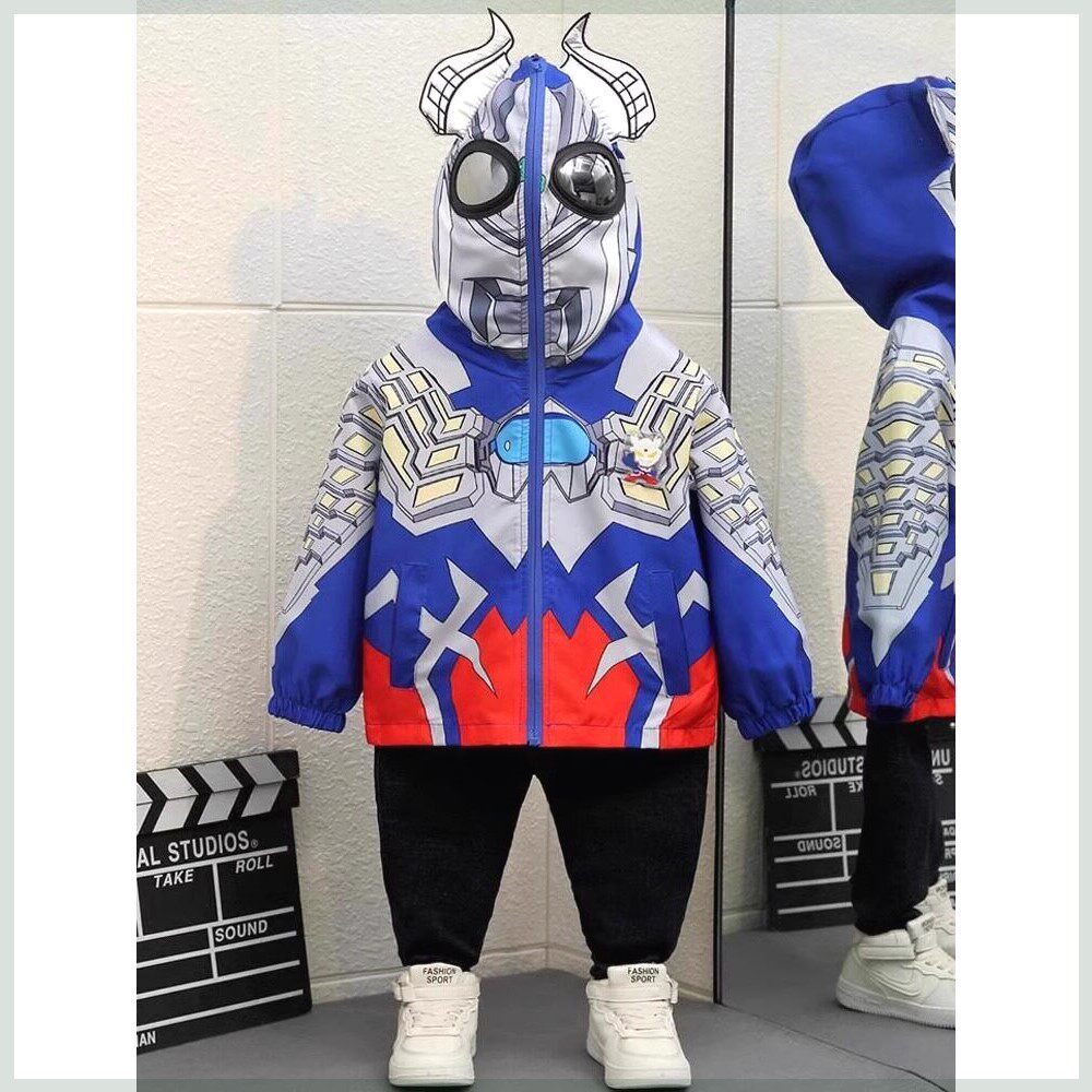 2026新款男孩春秋儿童春天冲锋衣赛罗奥特曼衣服男童外套发光春装