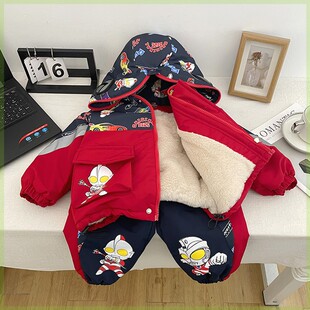 2026新款痞帅儿童装棉服男孩加厚冬装外套奥特曼男童加绒套装棉衣