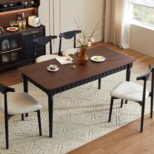 法式中古风全实木餐桌椅组合家用客厅小户型长方形复古希拉里餐桌