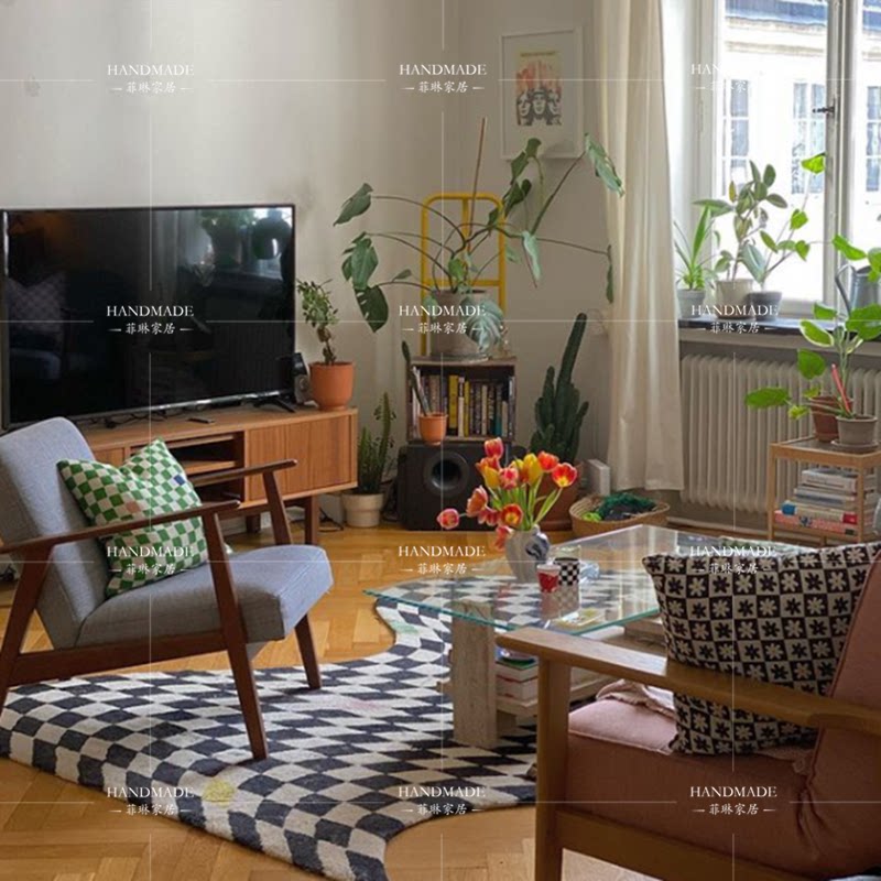 简约现代客厅茶几垫卧室床边毯手工定制后现代艺术轻奢不规则地毯