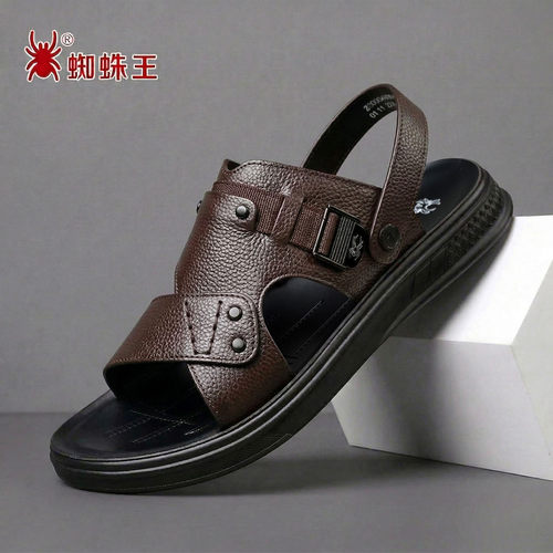 正品蜘蛛王夏季头层牛皮沙滩鞋