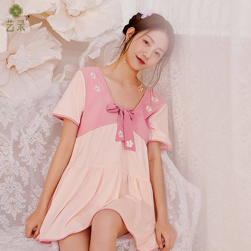 艺录新中式家居服春夏纯棉陌上花刺绣古风汉服襦裙国风睡衣女睡裙