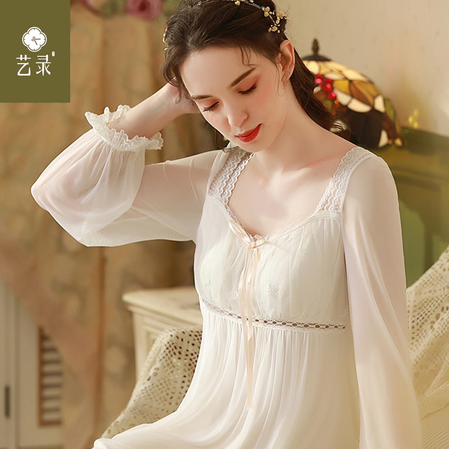 法式宫廷风睡裙莫代尔网纱