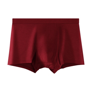男士本命年红短裤酒红色内裤男莫代尔红色内衣平角青少年纯棉袜子