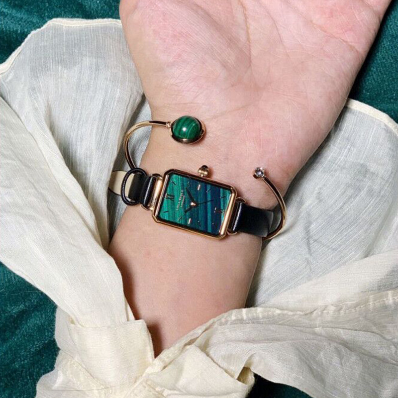 2020孔雀绿手表女ins风轻奢女表dw手表复古小方盘正品名牌手表女