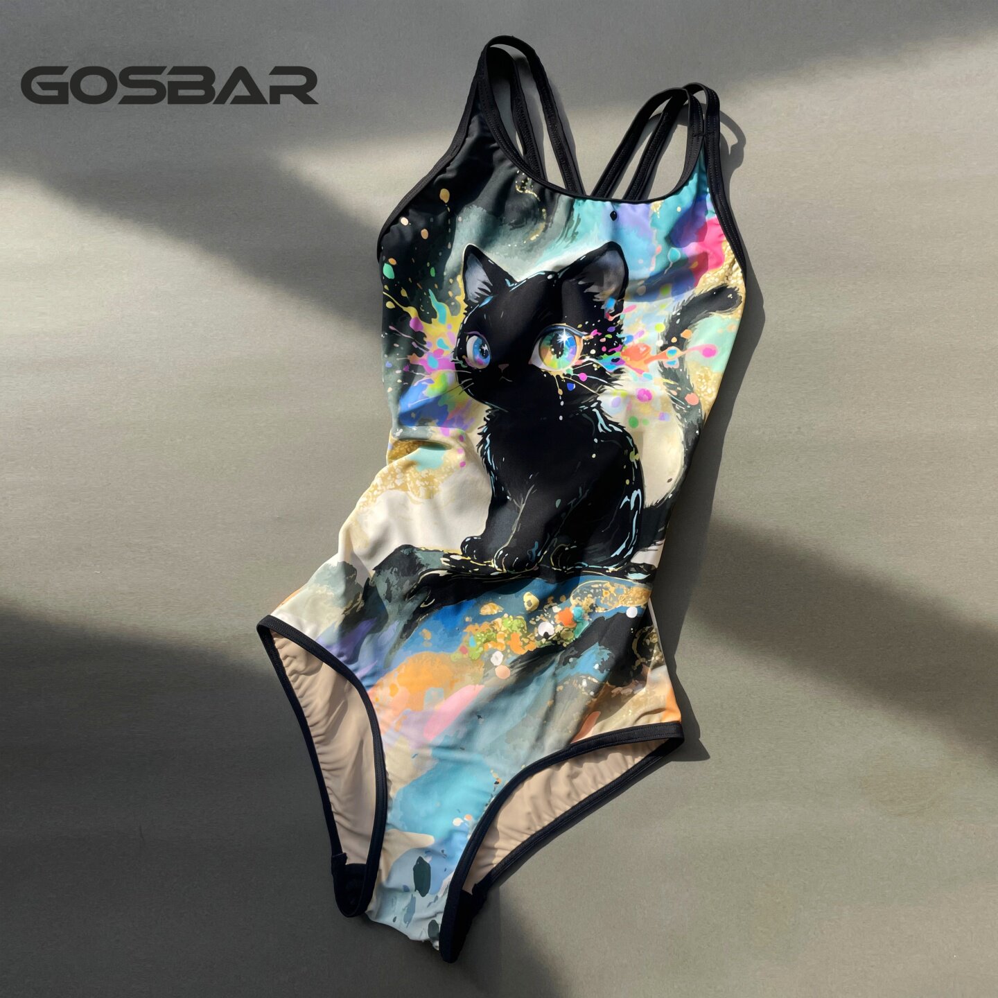 gosbar泳衣女款2025新款专业连体三角竞速训练性感显瘦游泳黑猫