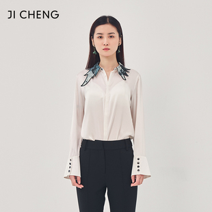 吉承×V&A博物馆联名 印花领口翅膀女真丝衬衣2903 Cheng