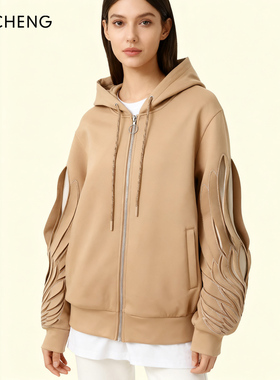 Ji Cheng吉承设计师原创新款立体翅膀卫衣宽松休闲拉链情侣短外套