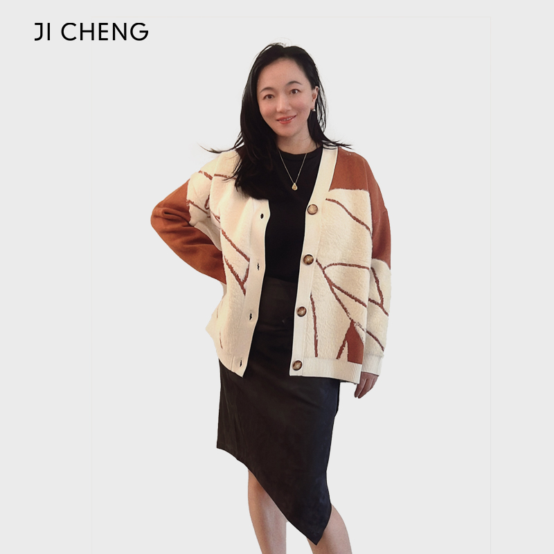 翅膀艺术轮廓仿貂绒撞色开衫