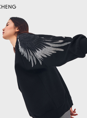 中国设计师原创Ji Cheng吉承翅膀重影刺绣不对称男女卫衣亲子2609