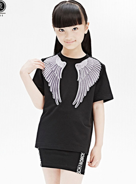 中国设计师原创Ji Cheng吉承 鹤影翅膀刺绣儿童短袖T恤亲子装1636