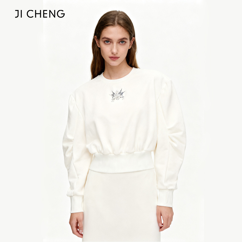 吉承休闲甜辣风短款圆领卫衣