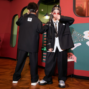儿童街舞演出服女童hiphop爵士舞服装模特走秀潮服男童痞帅风西装