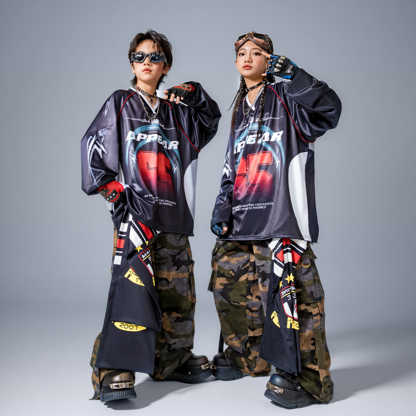 儿童街舞演出服嘻哈hiphop男女童美式复古风套装少儿舞台服潮酷帅