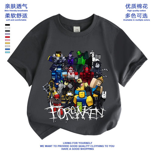 forsaken roblox新款童装印花圆领短袖夏季中小学生日常百搭T恤衫