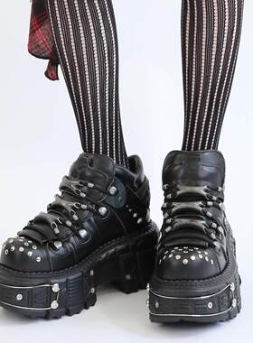 JUICE PARK真皮头层牛皮摇滚ridercore骑士风哥特朋克Y2K铆钉靴
