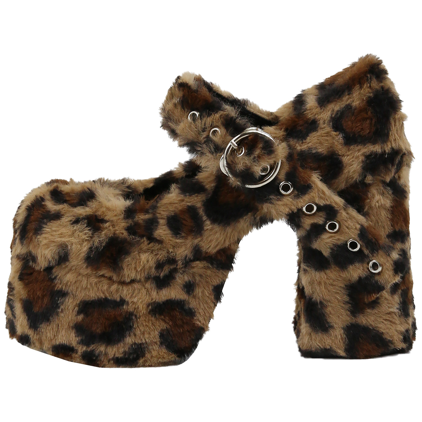 thumbnail for JUICE PARK French plush one-line Mary Jane high heels leopard print platform small American hot girl