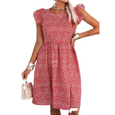 2021独立站热销波西米亚风欧美性感小碎花中长裙连衣裙