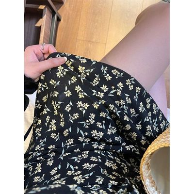 大码胖春季法式复古碎花连衣裙女遮肉显瘦绑带吊带裙开衫两件套