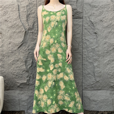 2024新款夏季女装吊带连衣裙碎花时尚法式宽松气质宽松连衣裙夏季