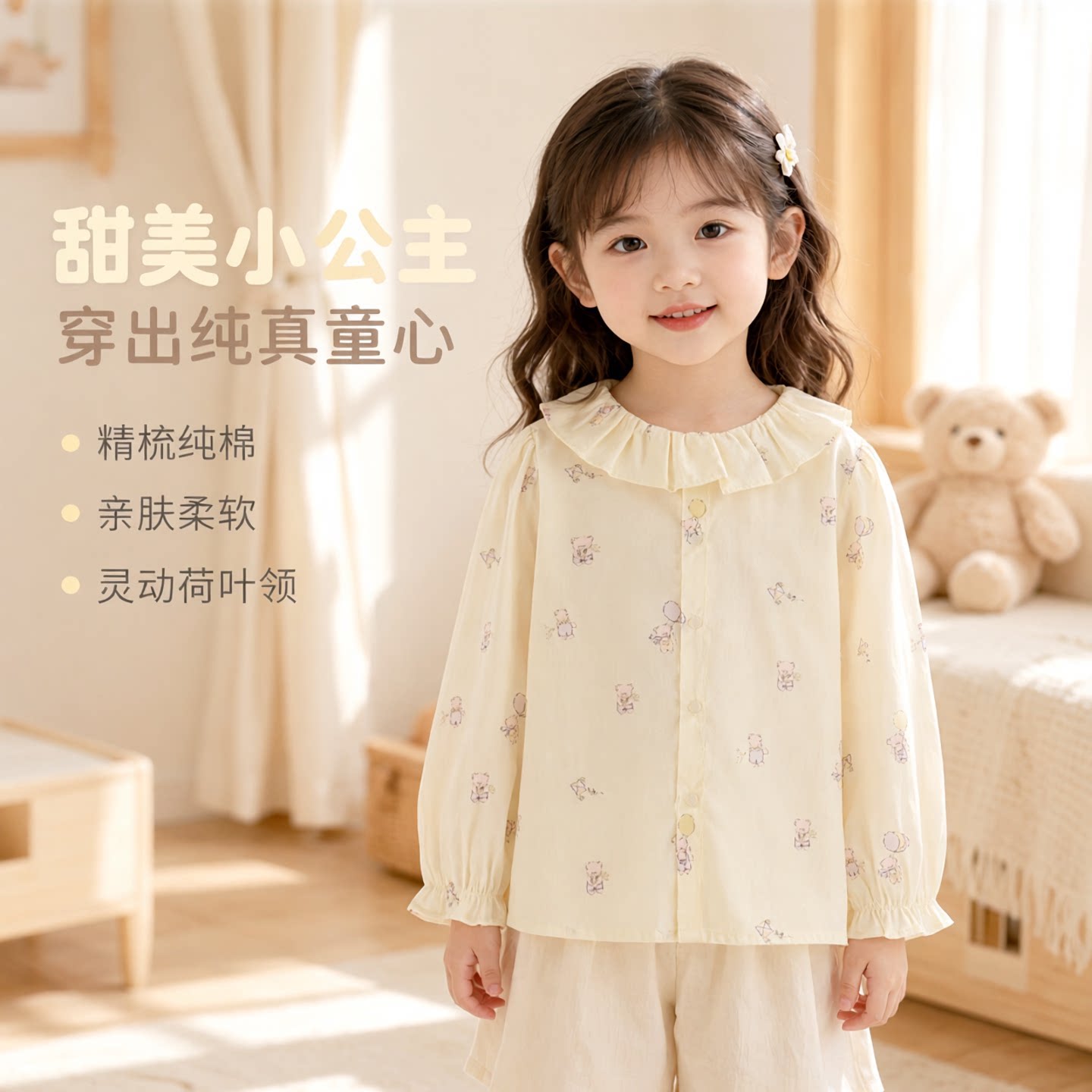 女童纯棉春秋甜美碎花衬衫图片