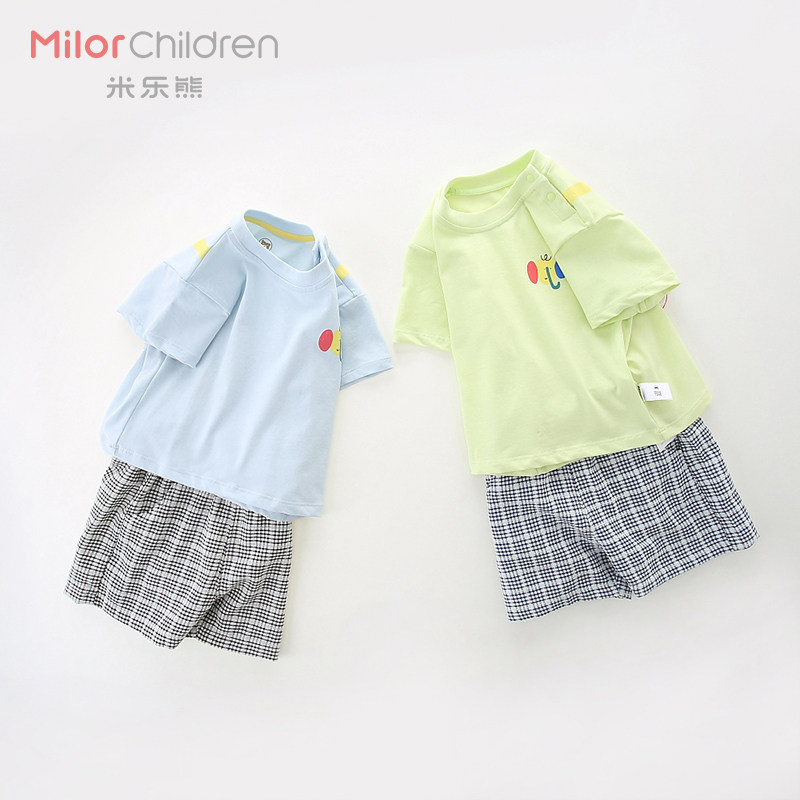米乐熊儿童套装t恤男童女童短裤2024夏季婴童宝宝童装衣服2件薄款