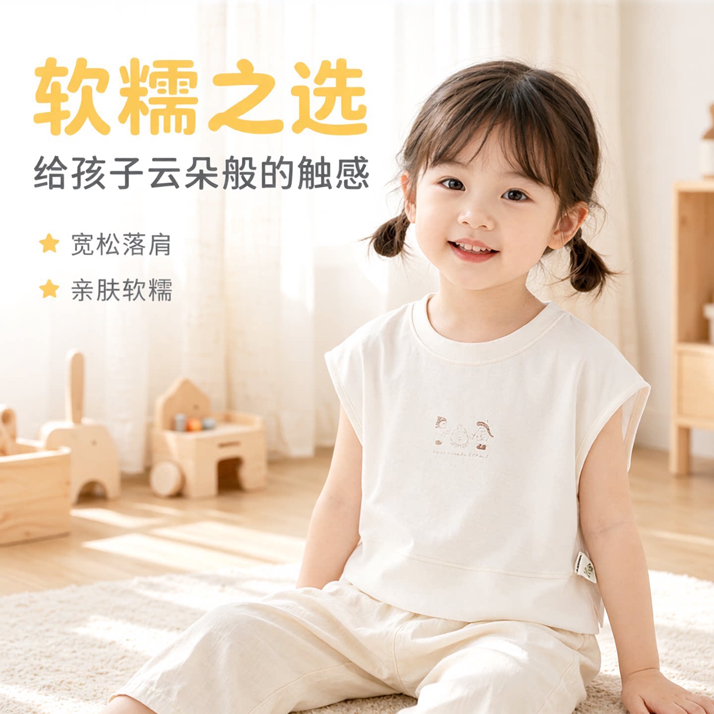 女童夏季软糯亲肤卡通T恤图片