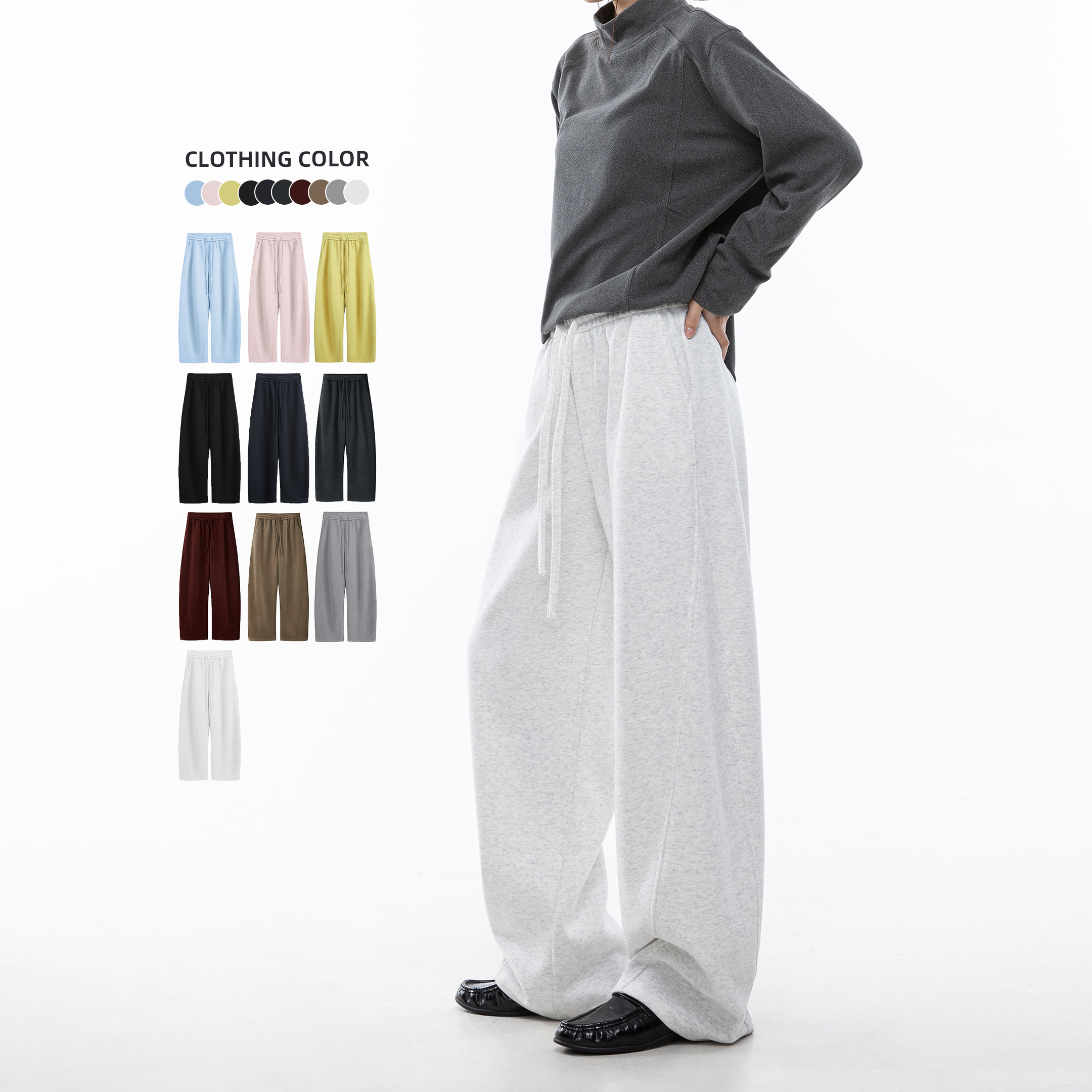 美式简约纯色运动卫裤女秋季新款宽松休闲bf阔腿拖地弯刀裤香蕉裤