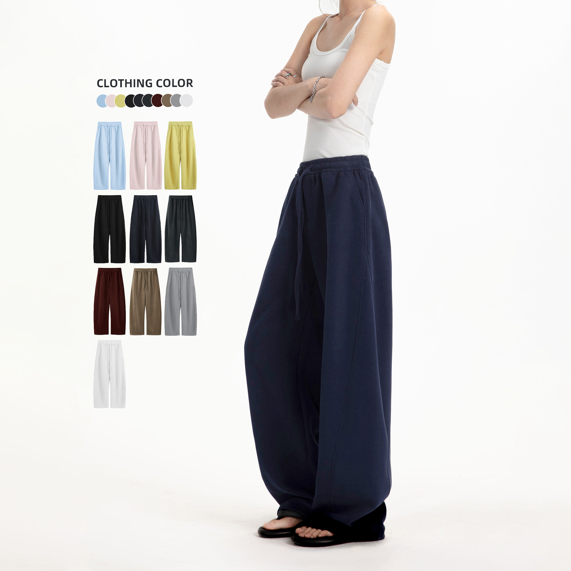 美式潮牌基础纯色垂感直筒运动卫裤女秋季新款情侣阔腿弯刀休闲裤,女装/女士精品,卫裤,淘宝优惠券,粉丝福利购,淘宝优惠卷