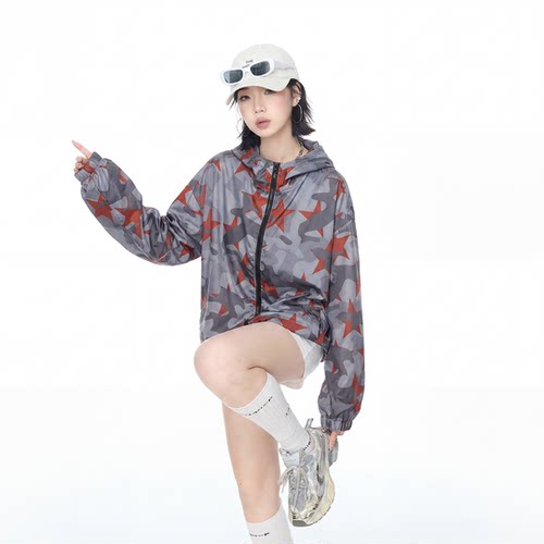 美式潮牌迷彩防晒衣女夏季新款upf50+防晒服宽松薄款运动百搭外套