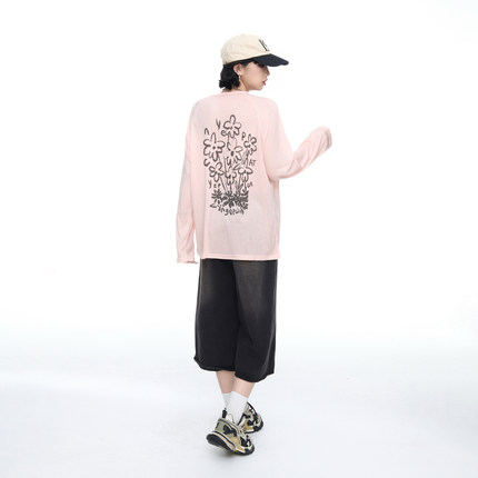 夏季印花物理防晒罩衫女宽松轻薄凉感慵懒松弛感轻薄长袖T恤上衣