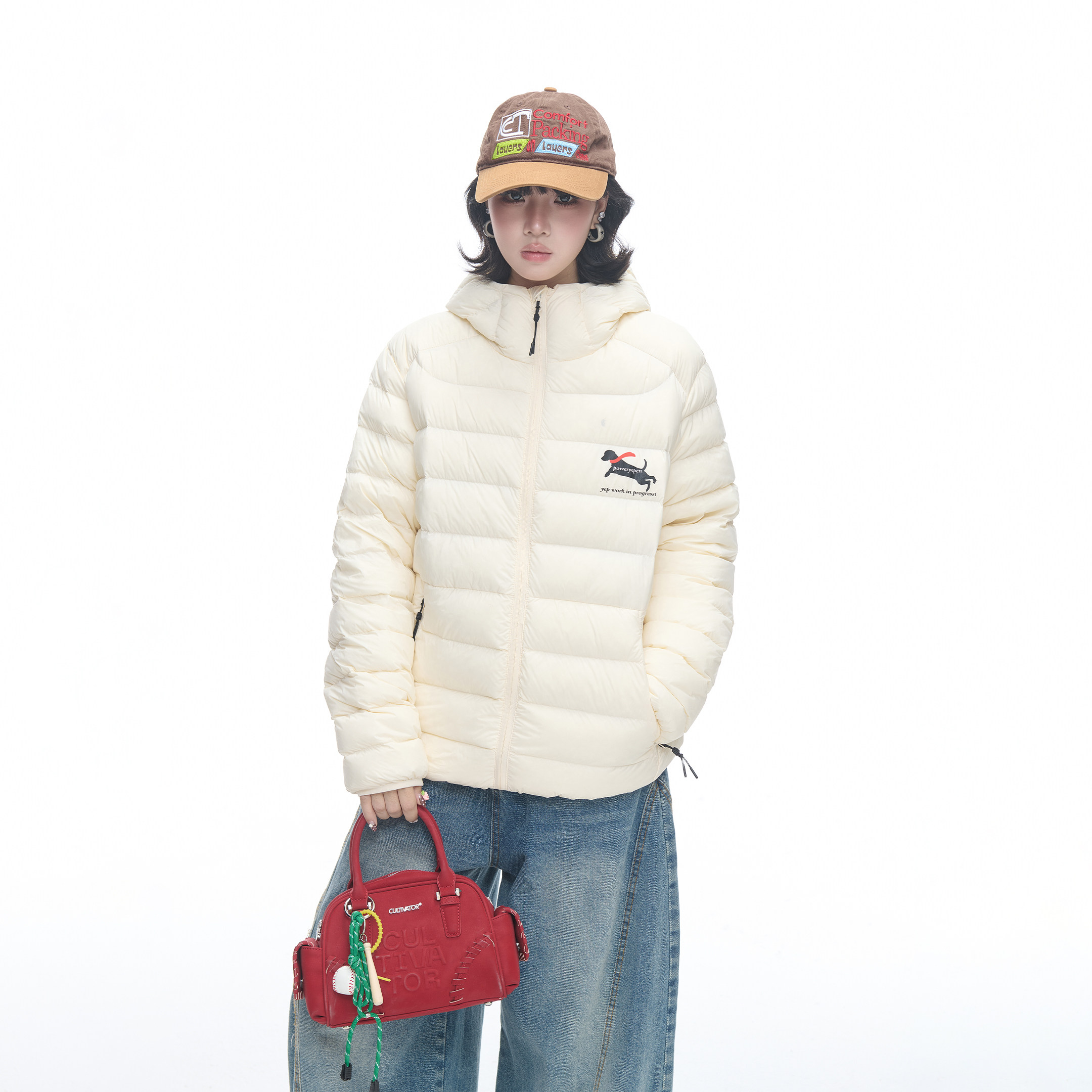 美式潮牌90白鸭绒连帽排骨羽绒服女冬季新款轻薄防寒保暖情侣外套