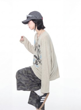 复古小心机印花长袖t恤女夏季新款物理防晒罩衫宽松街头百搭上衣