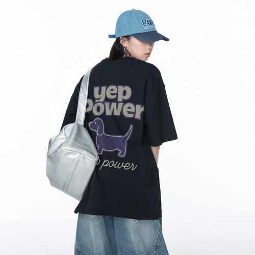 YEP卡通狗狗印花宽松短袖T恤女夏季新款美式街头风情侣半袖上衣潮