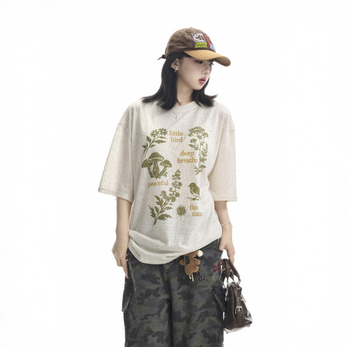 美式复古印花短袖t恤女2026年新款夏季薄款半袖宽松百搭潮牌上衣