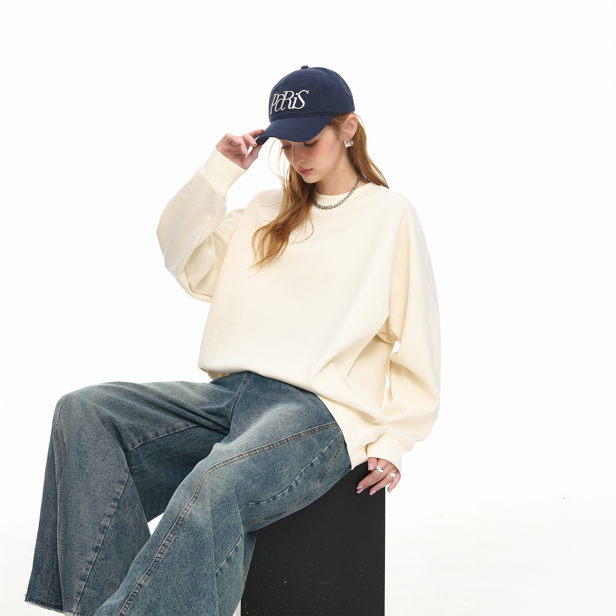 YEP春秋新款休闲纯色圆领卫衣外套女宽松oversize休闲情侣款上衣