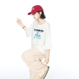 上衣 YEP潮牌夏季 新款 纯棉字母印花T恤女宽松休闲套头情侣款 半袖