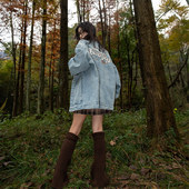 设计感高街新中式 YEP美式 复古牛仔外套女春秋款 夹克灯芯绒翻领ins