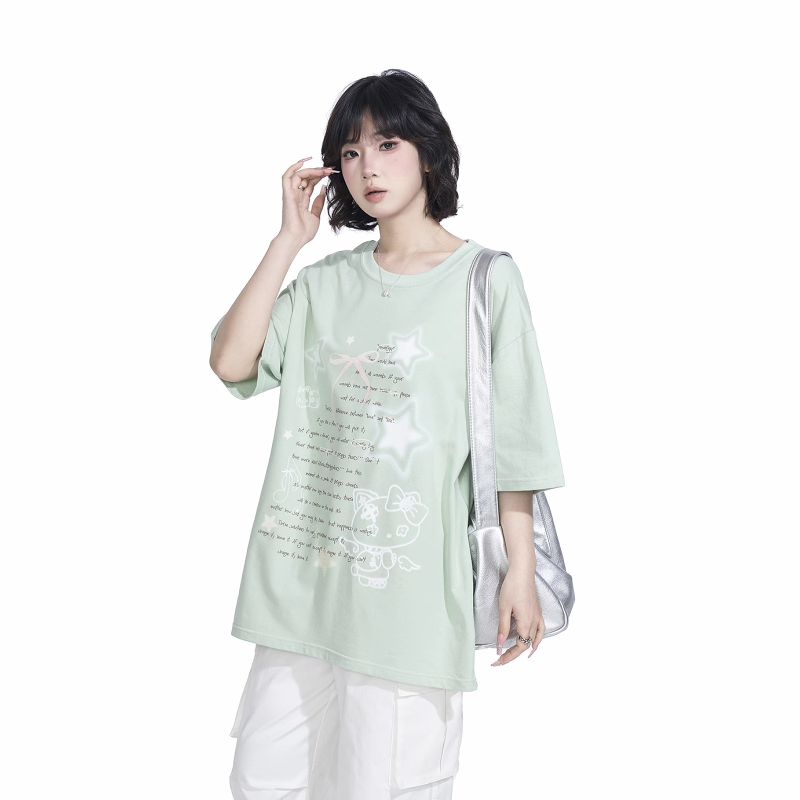 YEP复古小清新薄荷绿短袖t恤女春夏新款印花潮牌半袖宽松街头上衣