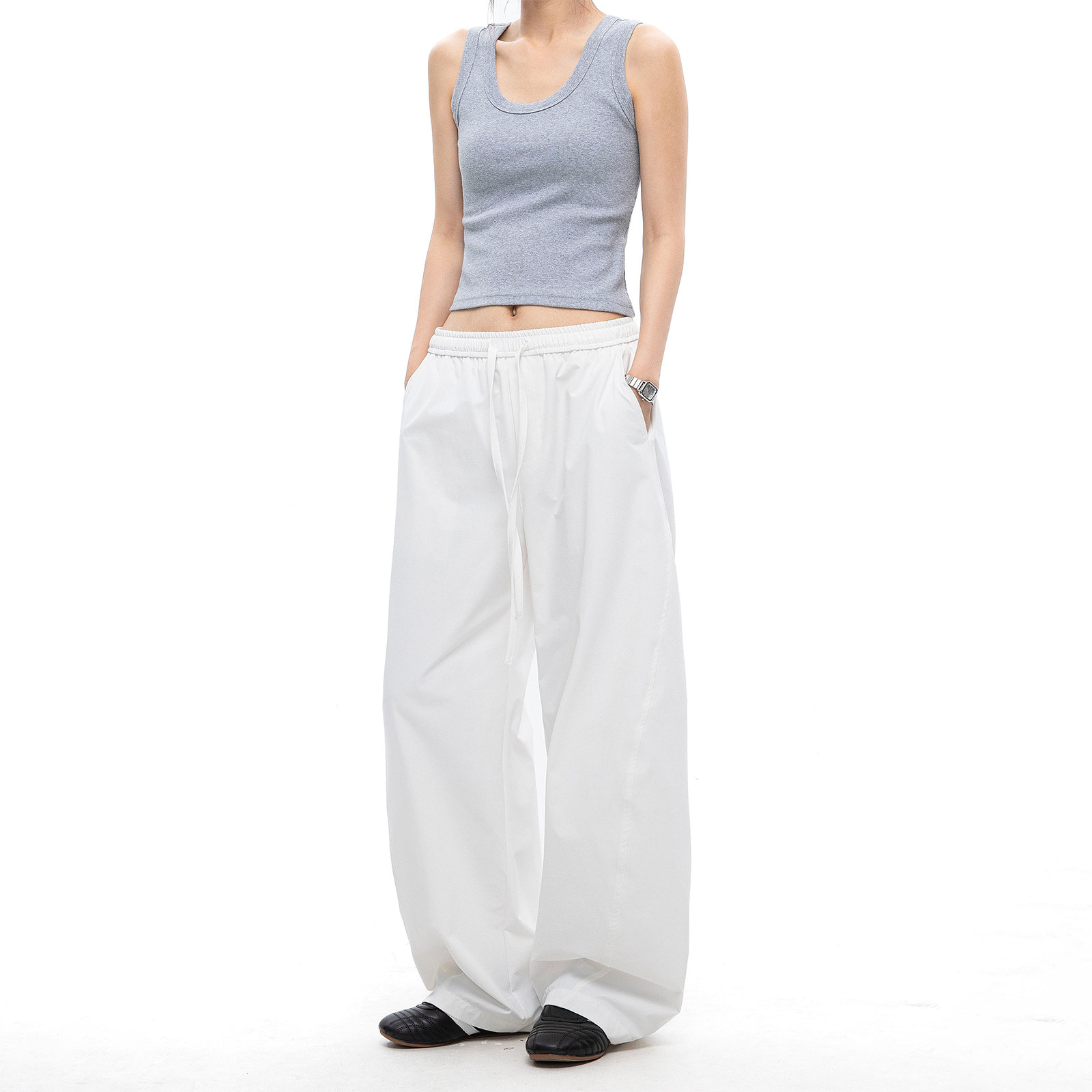 美式纯色宽松直筒阔腿裤女2026夏季新款显瘦垂感百搭运动弯刀长裤