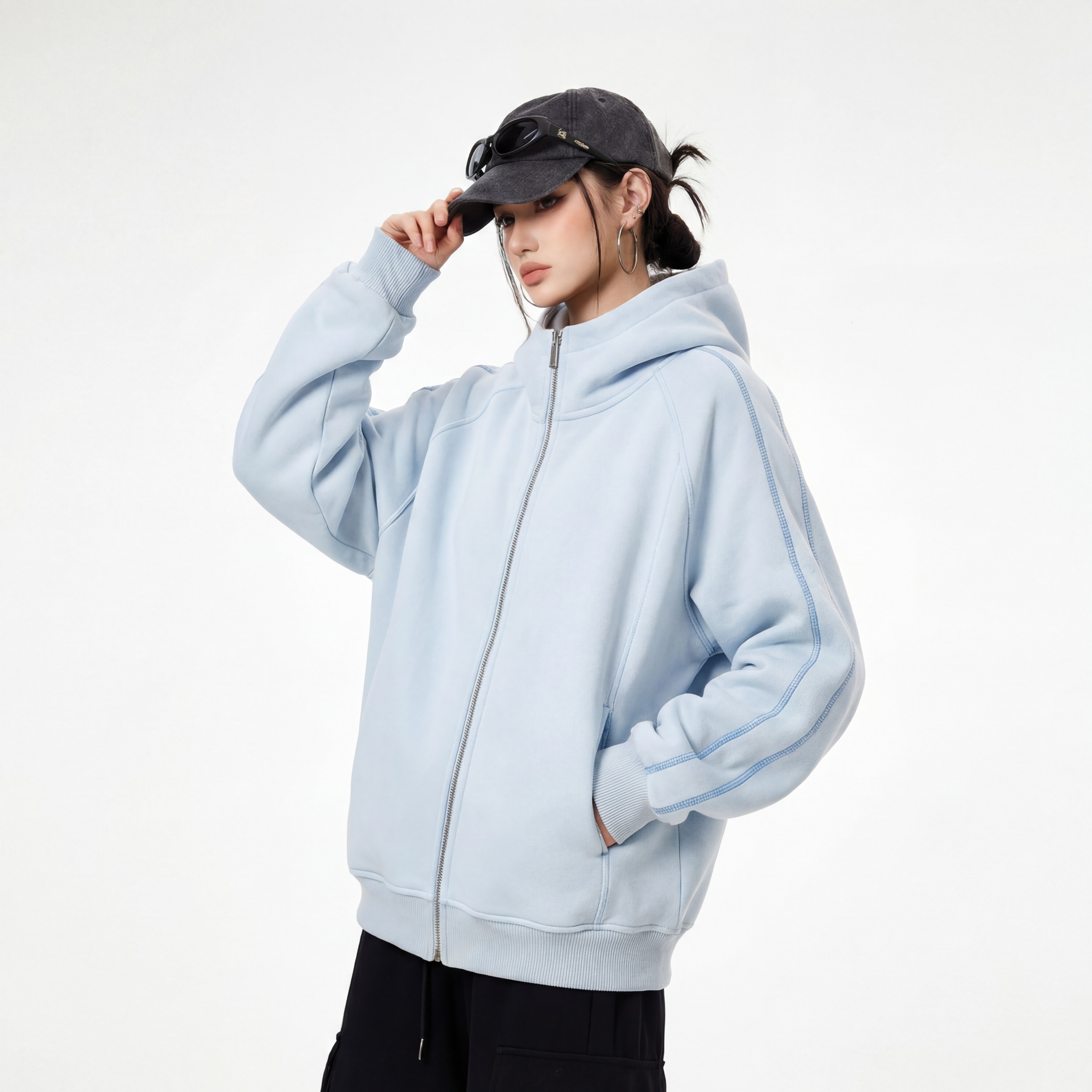 复古多巴胺明线连帽开衫卫衣女春季新款美式帽衫外套宽松情侣上衣,女装/女士精品,卫衣/绒衫,淘宝优惠券,粉丝福利购,淘宝优惠卷