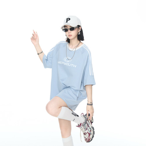 2026夏季新款泽西风宽松印花短袖T恤女美式潮酷街头男女同款上衣