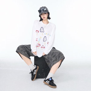 复古莱赛尔纤维印花长袖t恤女夏季新款物理防晒罩衫宽松薄款上衣