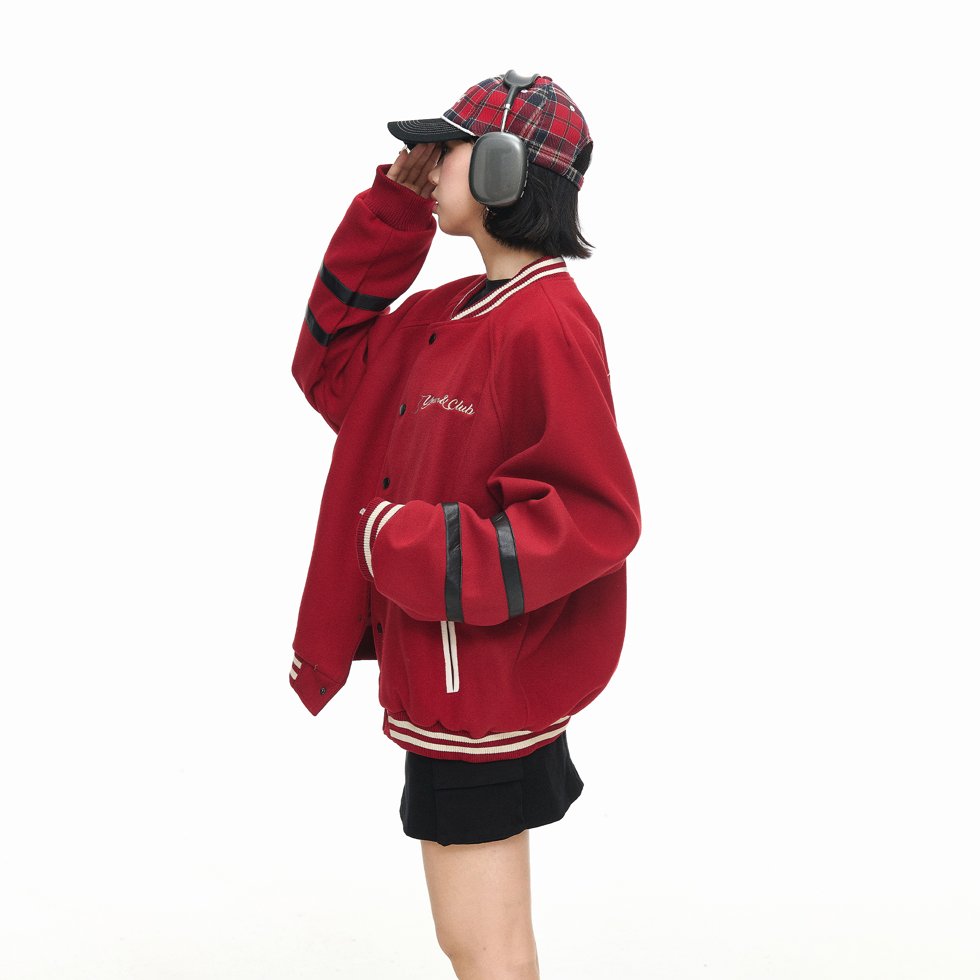 美式潮牌刺绣拼接棒球服外套女春秋新款宽松休闲情侣款插肩袖上衣